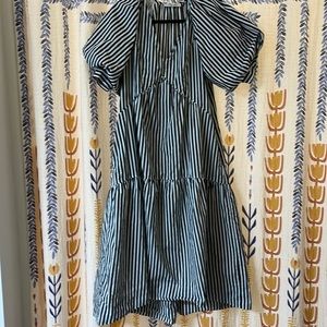 Frame striped puff-sleeve midi-dress